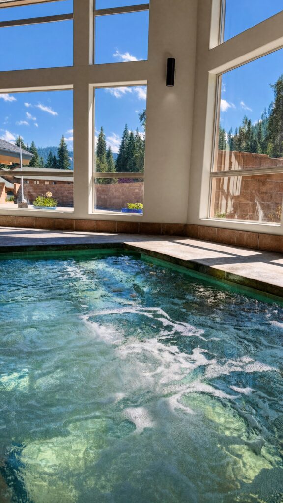 The indoor hot tub at the Athletic Club, lit by daylight through the windows.