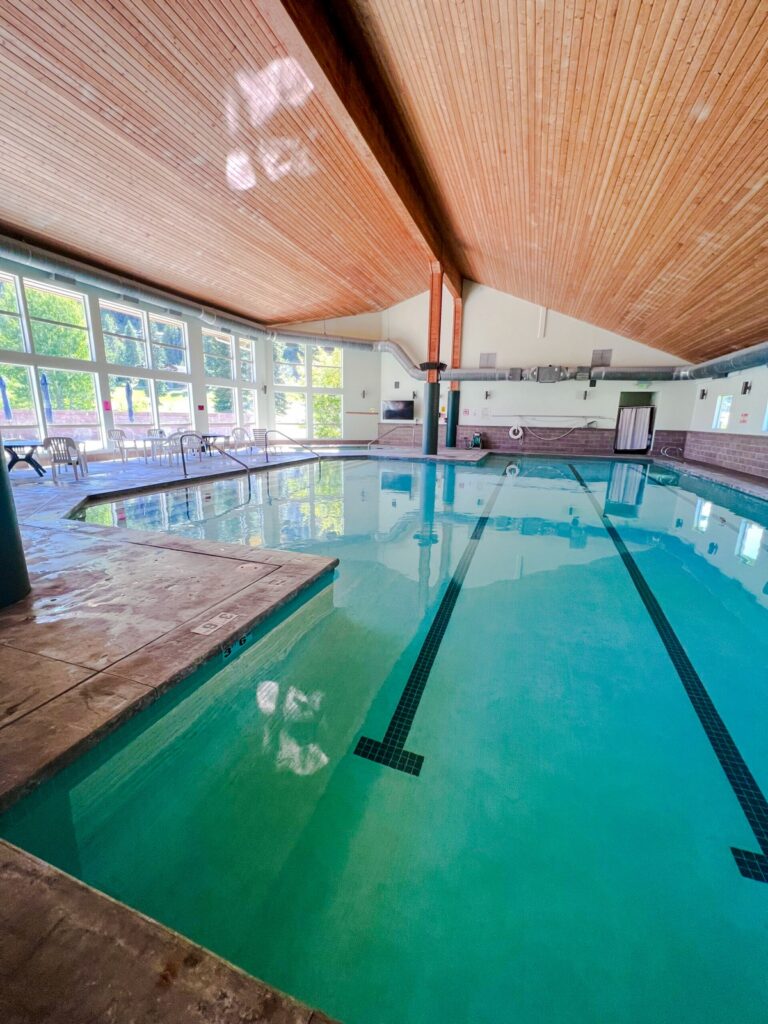 The 85-degree indoor swimming pool at the Kahler Mountain Club Athletic Club.