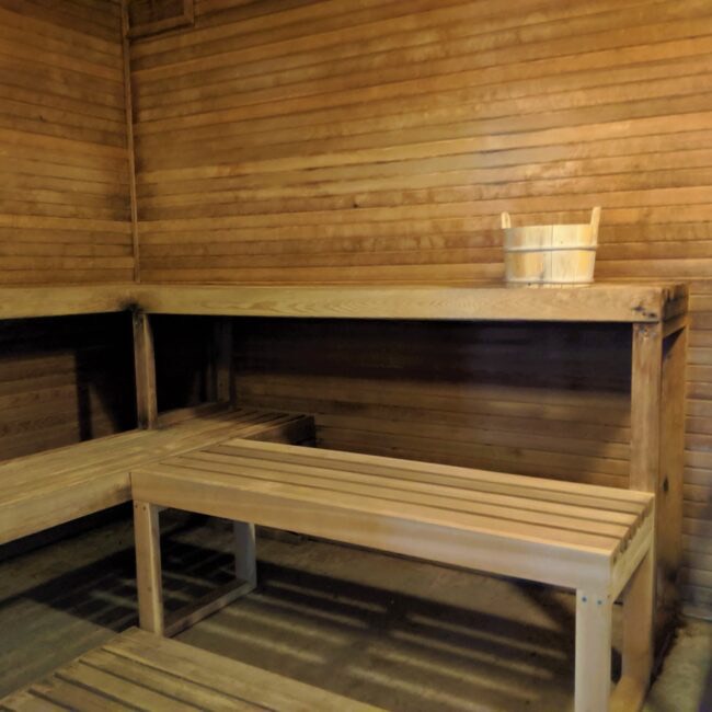 The cedar sauna at the Kahler Mountain Club Athletic Club.