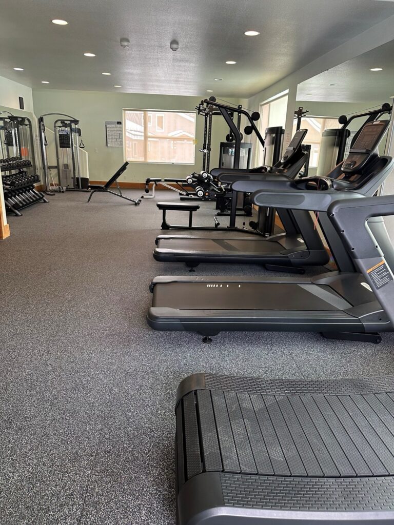Free weights and strength equipment in the Athletic Club gym.