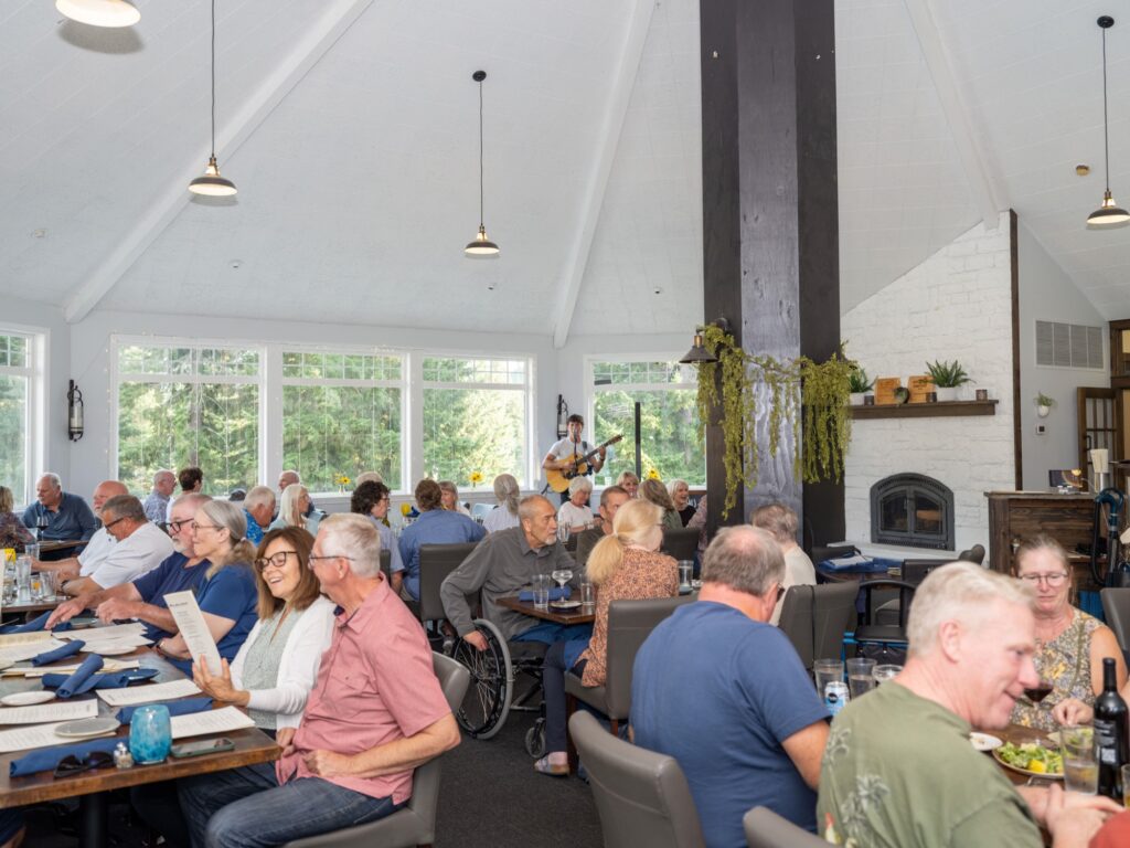 The dining room at Wildflour, set for service.