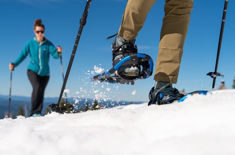 Snowshoeing on the groomed trails at Kahler Glen in winter.